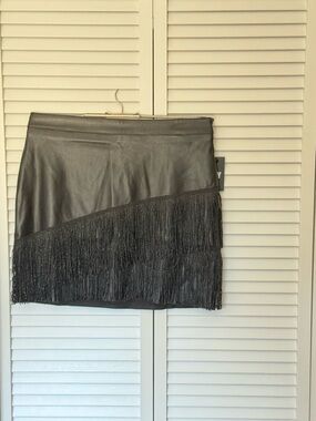 DKNY Shimmering Black Fringe Mini Skirt Size 8